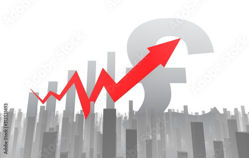 Financial stock market economic success arrow with bar chart, fintech with chart, career success, pound symbol