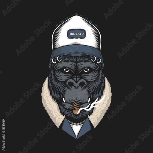 Gorilla head trucker vector illustration 