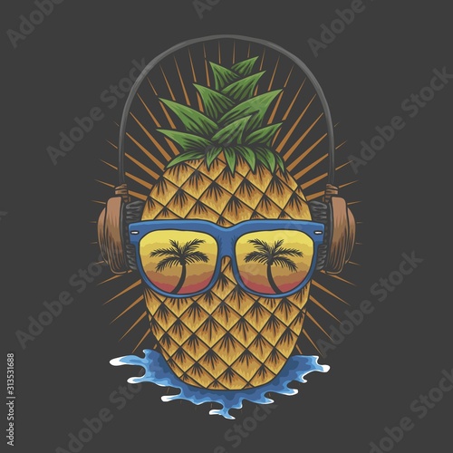 pineapple headphone vector illustration