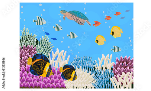 Coral reef and tropical fish