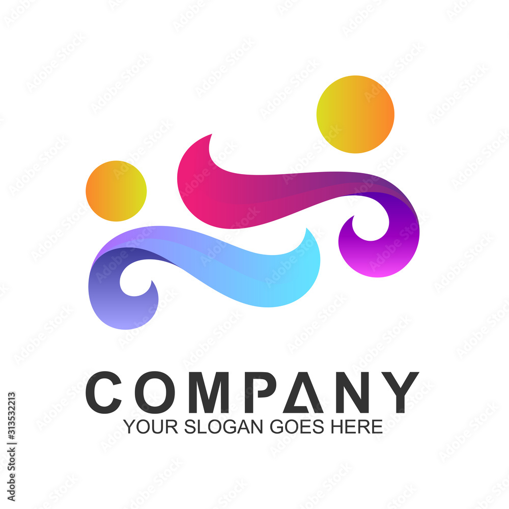 Obraz premium simple two people logo design in gradient color for human relationship,family care,health clinic,foundation/charity community