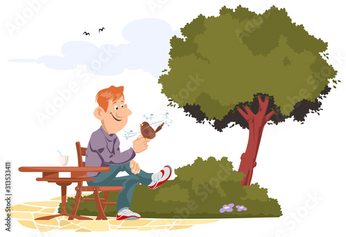 Man listens to birdsong in park.