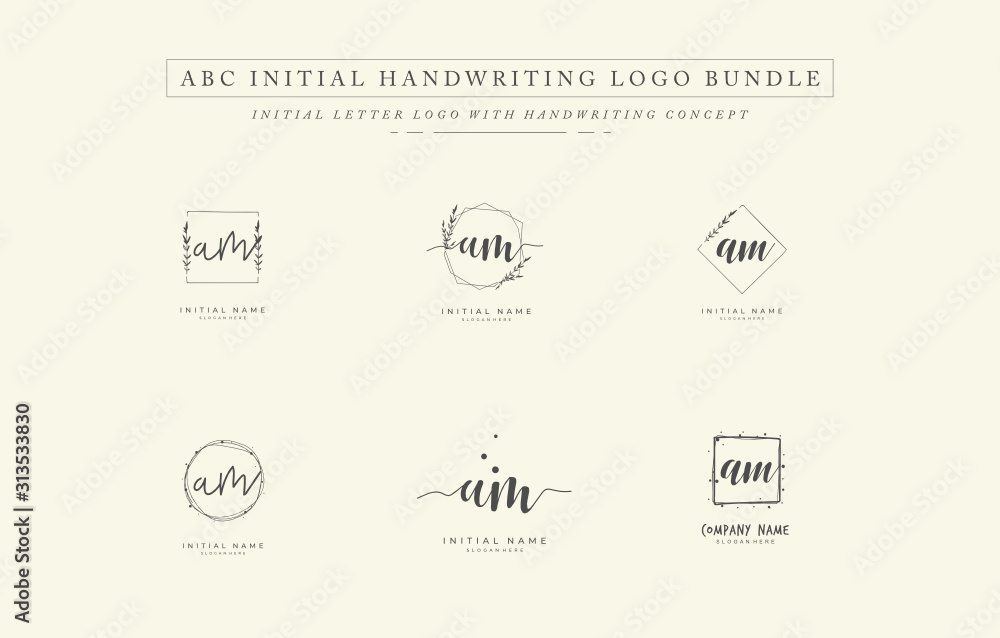 Initial letter A M AM bundle for identity and logo. Vector logo template with handwriting and signature style. Initial letter A M AM bundle for identity and logo. Vector logo template with handwriting and signature style.