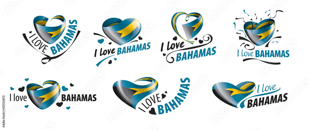National flag of the Bahamas in the shape of a heart and the inscription I love Bahamas. Vector illustration National flag of the Bahamas in the shape of a heart and the inscription I love Bahamas. Vector illustration