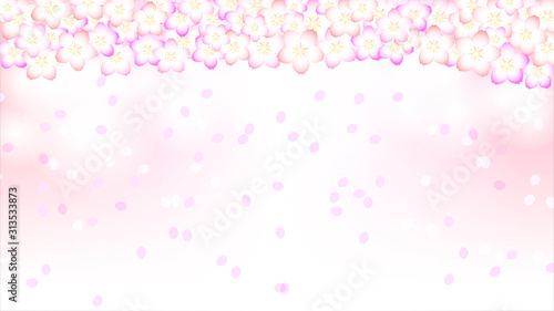 満開の桜と花びらの背景（日本のイメージ）