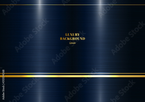 Abstract modern template metallic dark classic blue background with decoration golden line.