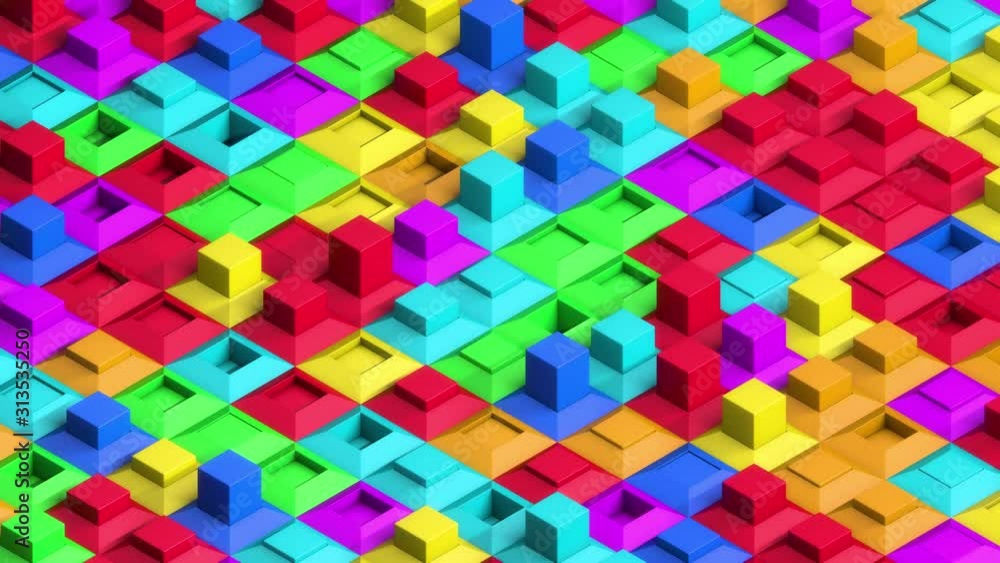 Isometric Multicolored Swaying 3D Cubes in Holes. Seamlessly looping animated background. Isometric Multicolored Swaying 3D Cubes in Holes. Seamlessly looping animated background.