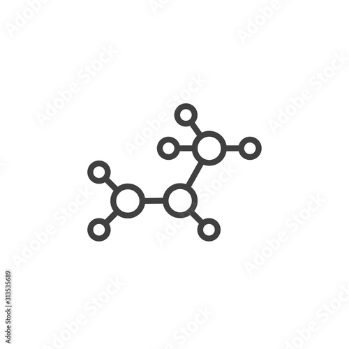 Propene molecular structure line icon. linear style sign for mobile concept and web design. C3H6 Polypropylene chemical formula outline vector icon. Symbol, logo illustration. Vector graphics