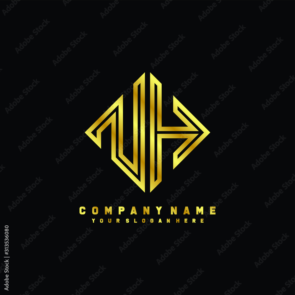 NH initial letter luxury gold line logo NH initial letter luxury gold line logo