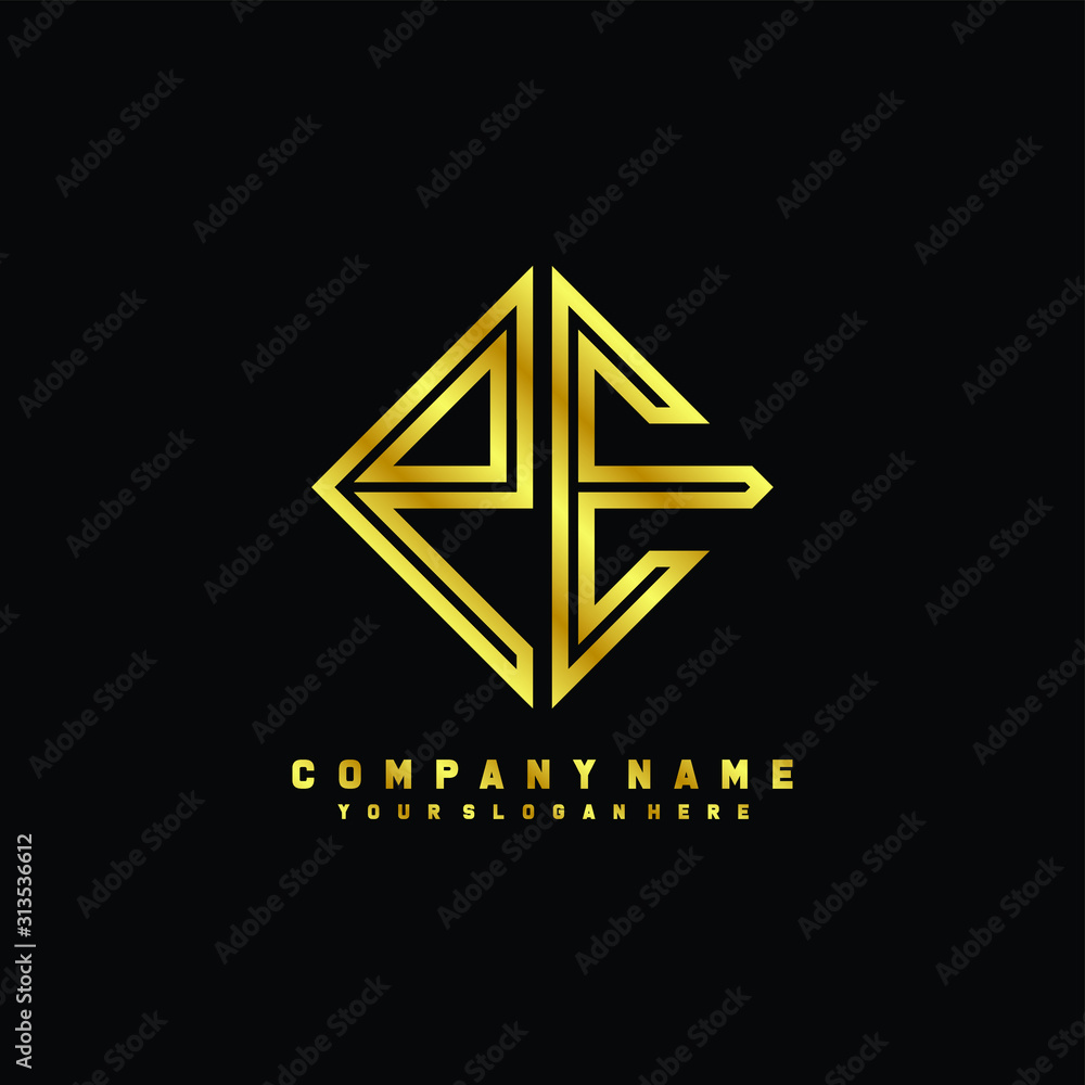PE initial letter luxury gold line logo PE initial letter luxury gold line logo