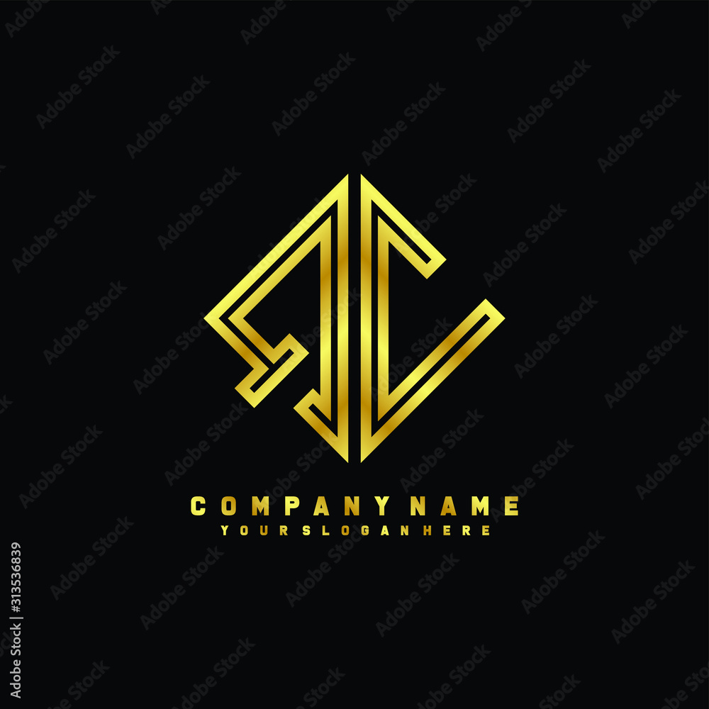 QC initial letter luxury gold line logo QC initial letter luxury gold line logo
