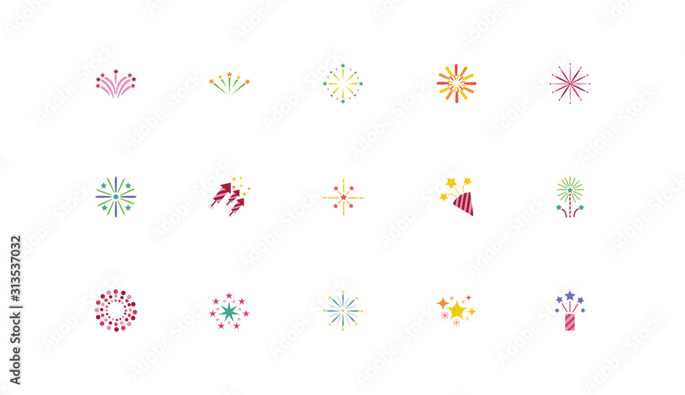 bundle of fireworks explosion splash set icons bundle of fireworks explosion splash set icons