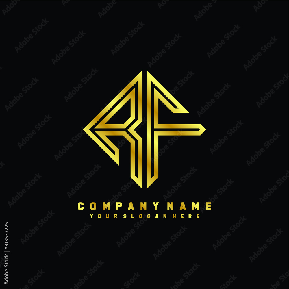 RF initial letter luxury gold line logo RF initial letter luxury gold line logo