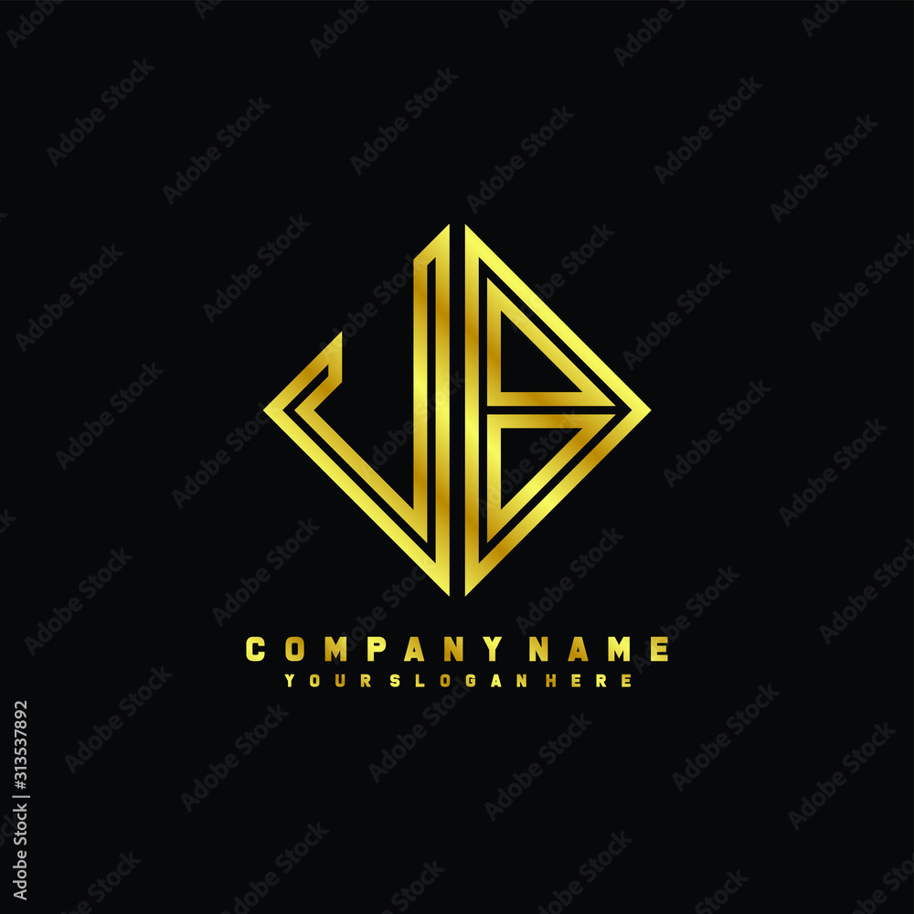 Fototapeta premium UB initial letter luxury gold line logo