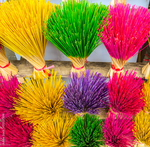 Colorful incense joss sticks buddhist concept