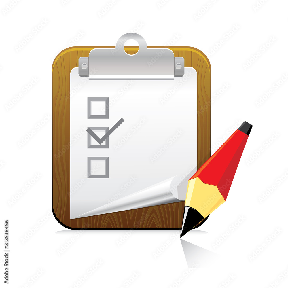 Clipboard pencil vector icon with checkbox. isolated on white background for graphic and web design Clipboard pencil vector icon with checkbox. isolated on white background for graphic and web design