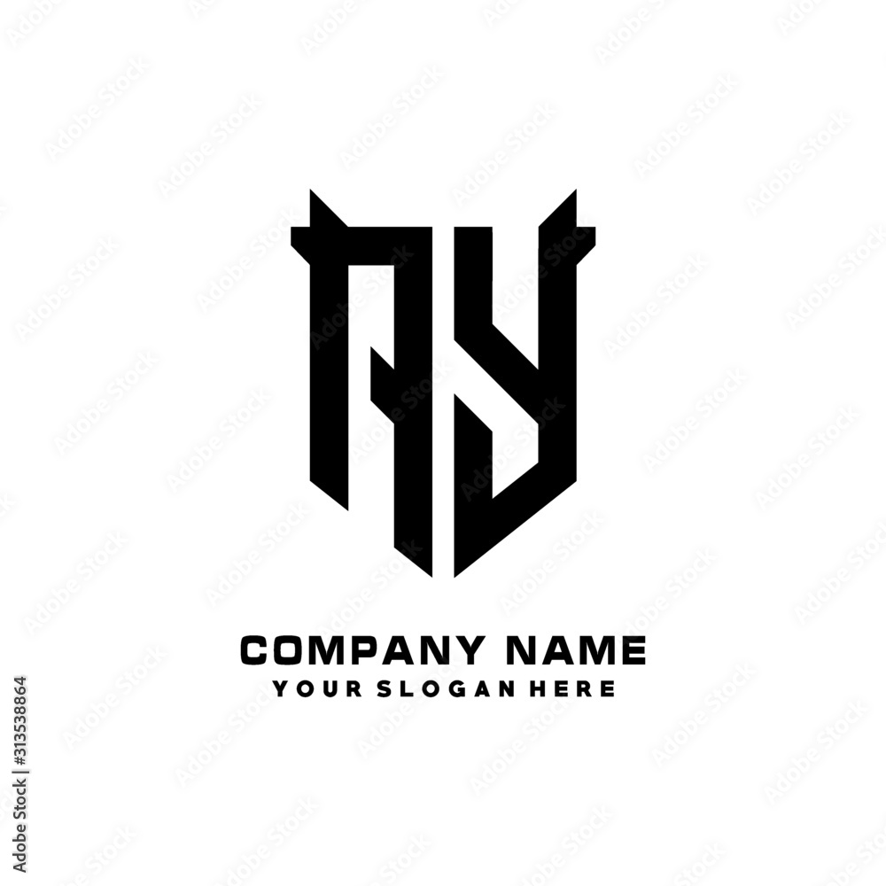 AY Initial letter Shield vector Logo Template Illustration Design, black and white color AY Initial letter Shield vector Logo Template Illustration Design, black and white color