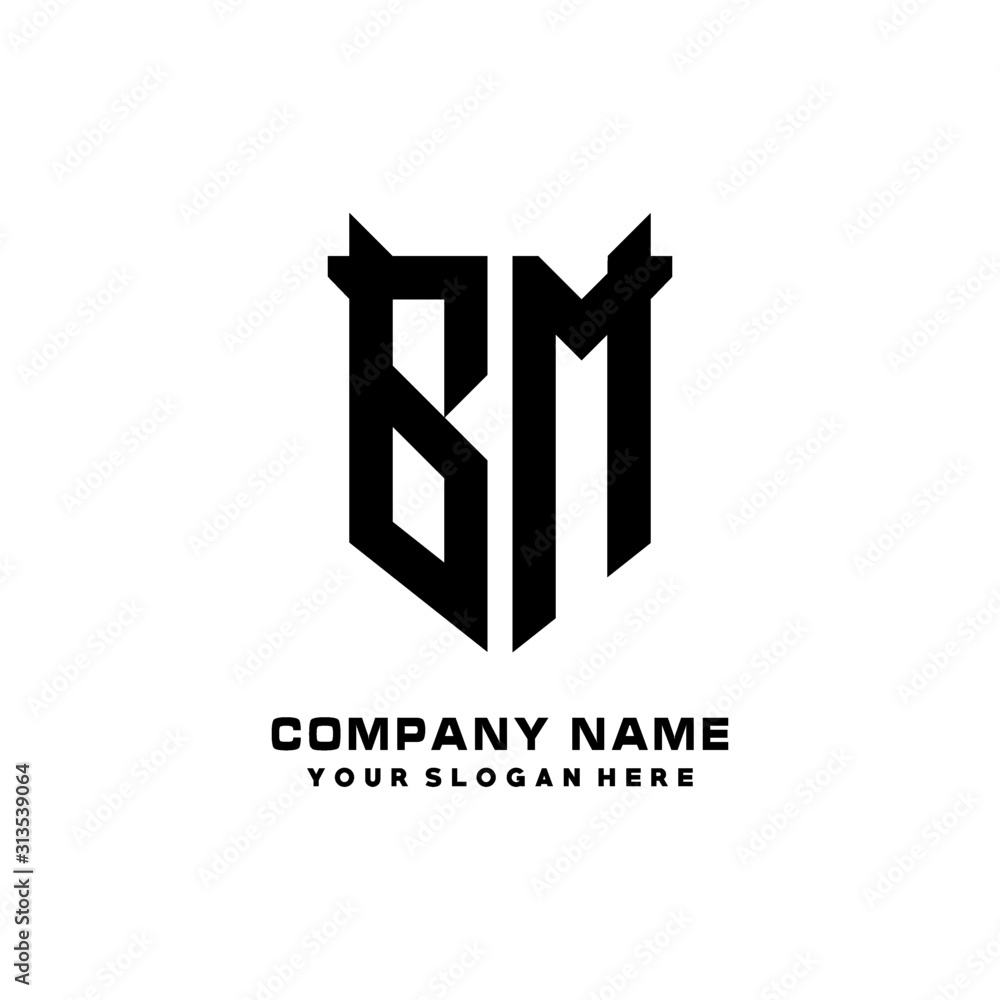 BM Initial letter Shield vector Logo Template Illustration Design, black and white color BM Initial letter Shield vector Logo Template Illustration Design, black and white color