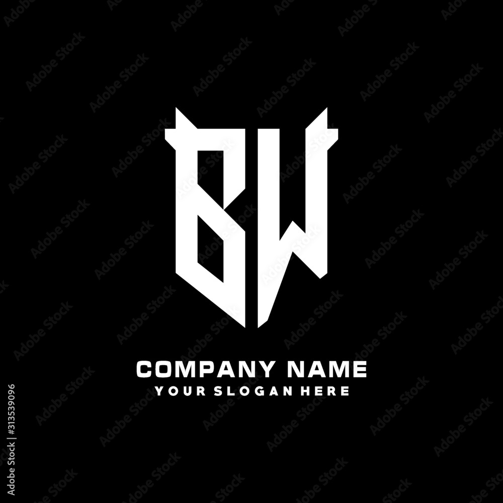 BW Initial letter Shield vector Logo Template Illustration Design, black and white color BW Initial letter Shield vector Logo Template Illustration Design, black and white color