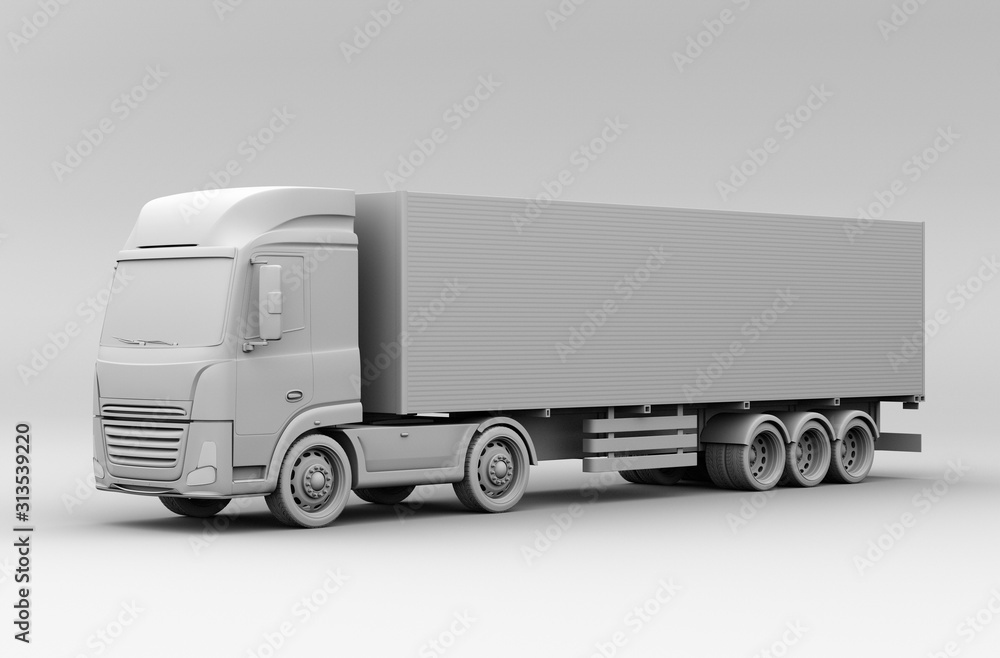 Clay rendering of electric powered truck on gray background. 3D rendering image. Clay rendering of electric powered truck on gray background. 3D rendering image.