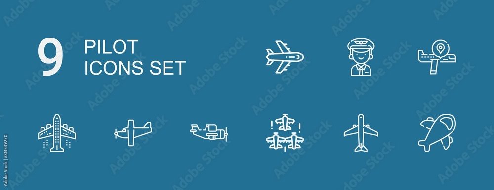Naklejka premium Editable 9 pilot icons for web and mobile