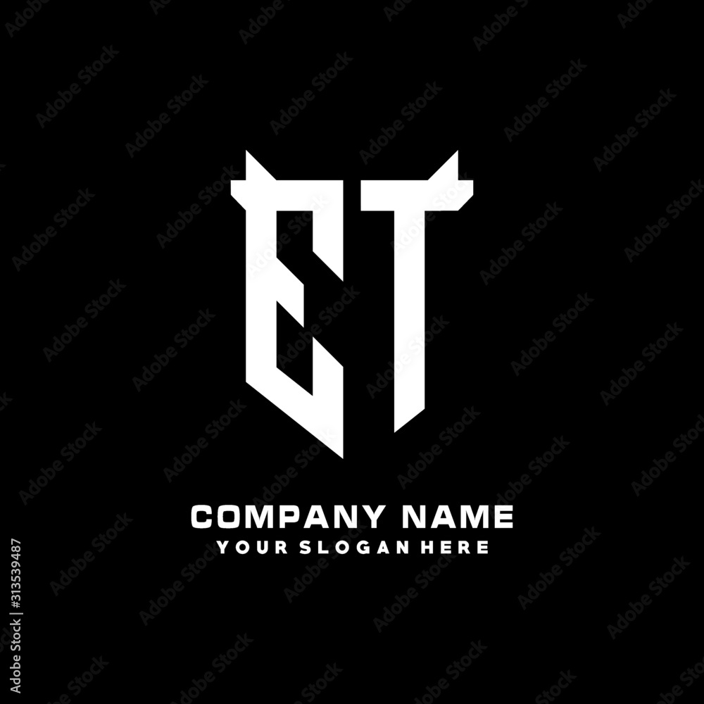 ET Initial letter Shield vector Logo Template Illustration Design, black and white color ET Initial letter Shield vector Logo Template Illustration Design, black and white color