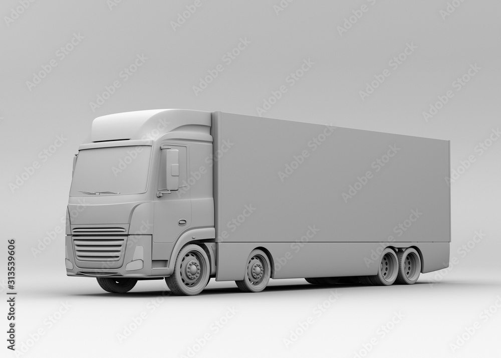 Clay rendering of electric powered truck on gray background. 3D rendering image.