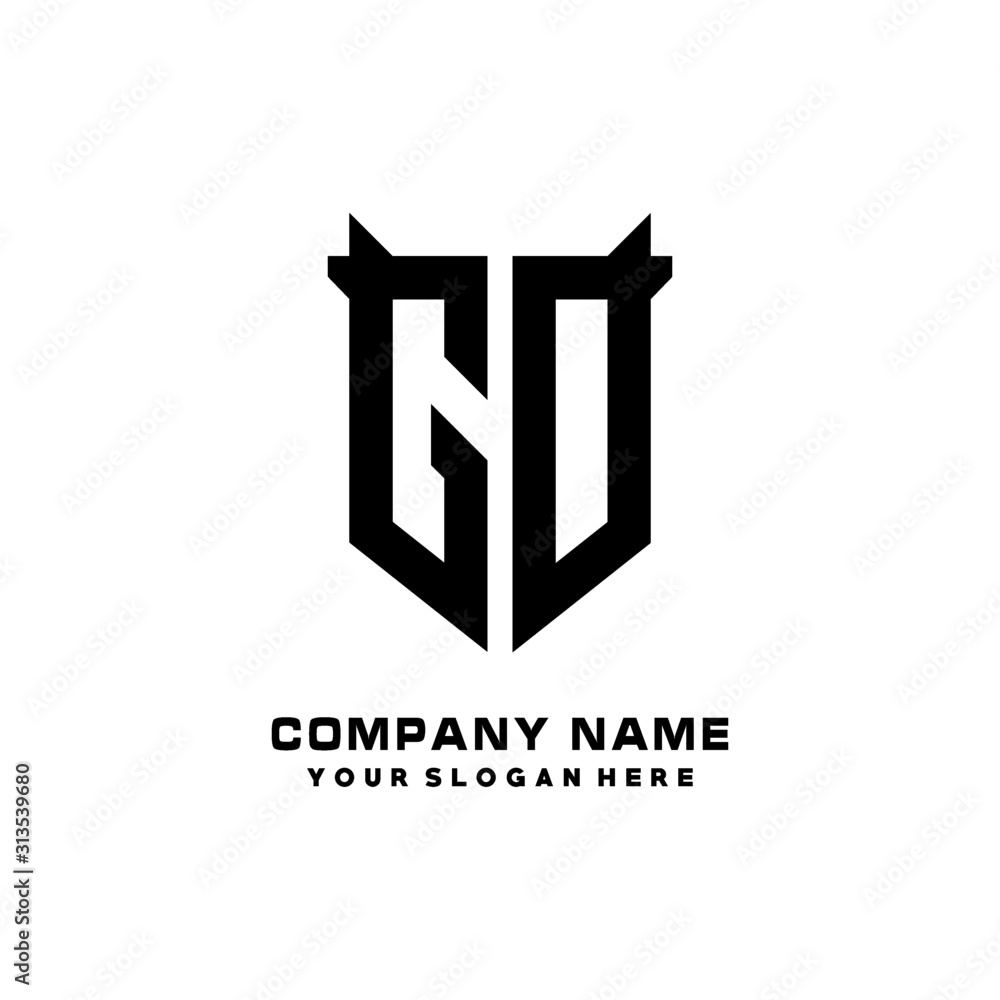 GO Initial letter Shield vector Logo Template Illustration Design, black and white color GO Initial letter Shield vector Logo Template Illustration Design, black and white color
