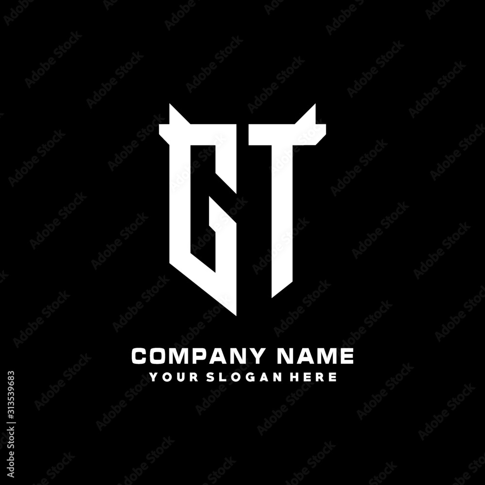GT Initial letter Shield vector Logo Template Illustration Design, black and white color GT Initial letter Shield vector Logo Template Illustration Design, black and white color