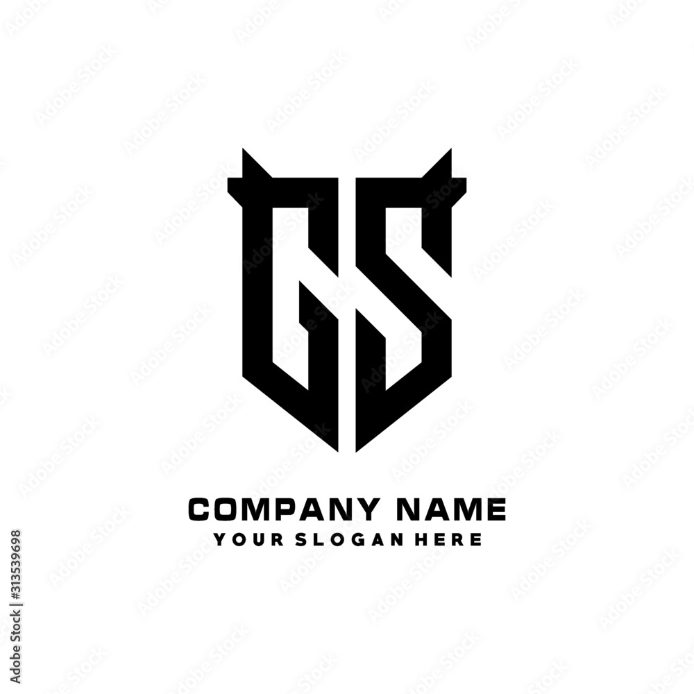 GS Initial letter Shield vector Logo Template Illustration Design, black and white color GS Initial letter Shield vector Logo Template Illustration Design, black and white color