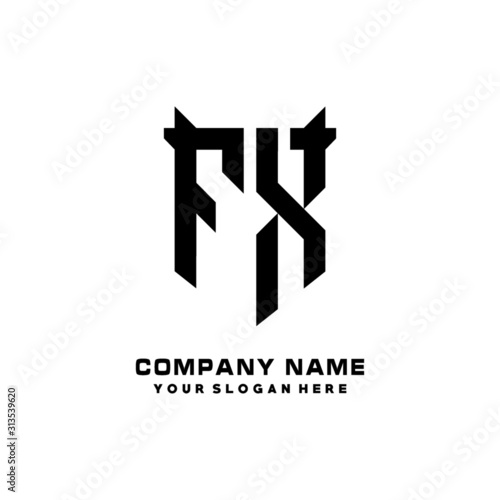 FX Initial letter Shield vector Logo Template Illustration Design, black and white color
