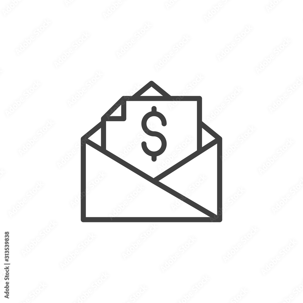 Money transfer line icon. linear style sign for mobile concept and web design. Tax envelope letter outline vector icon. Symbol, logo illustration. Vector graphics Money transfer line icon. linear style sign for mobile concept and web design. Tax envelope letter outline vector icon. Symbol, logo illustration. Vector graphics