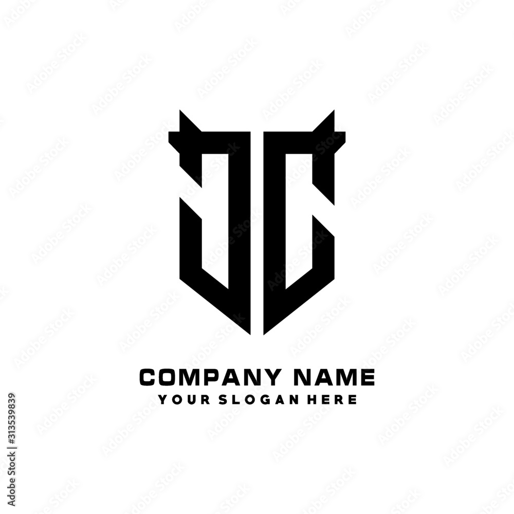 JC Initial letter Shield vector Logo Template Illustration Design, black and white color