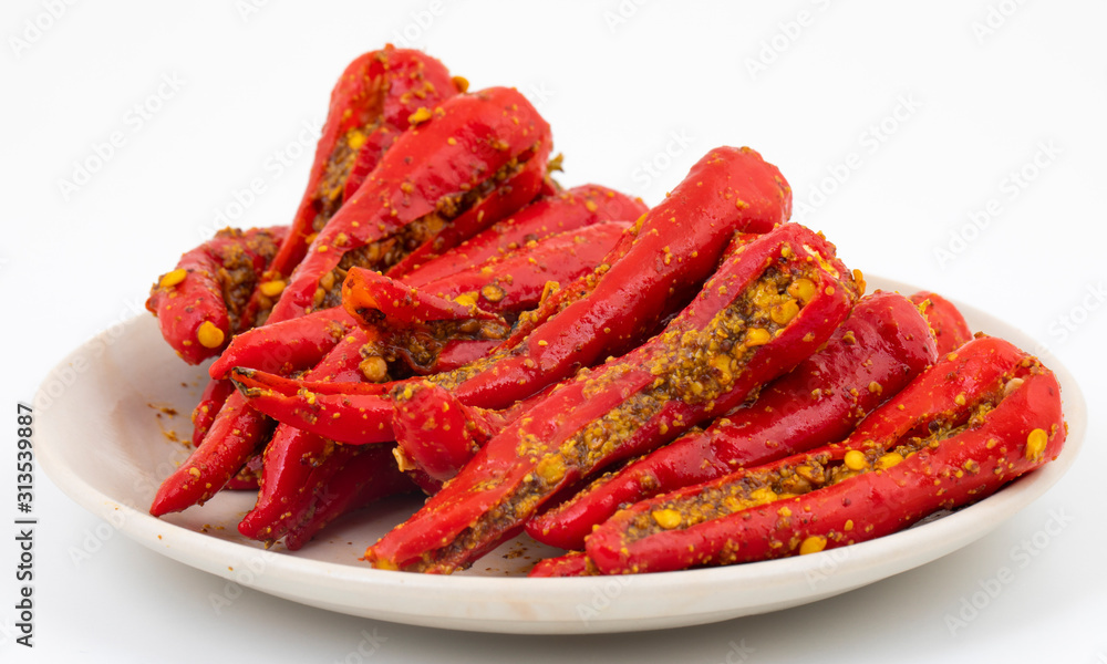 Indian Homemade Red Chilli Pickle Also Know as Mirchi Ka Achar, Loncha or Laal Mirch Ka Achar Indian Homemade Red Chilli Pickle Also Know as Mirchi Ka Achar, Loncha or Laal Mirch Ka Achar