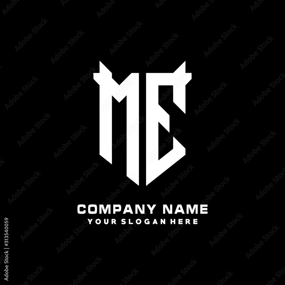 ME Initial letter Shield vector Logo Template Illustration Design, black and white color ME Initial letter Shield vector Logo Template Illustration Design, black and white color