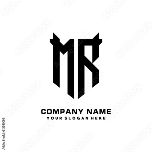 MR Initial letter Shield vector Logo Template Illustration Design, black and white color