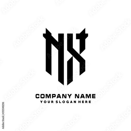 NX Initial letter Shield vector Logo Template Illustration Design, black and white color