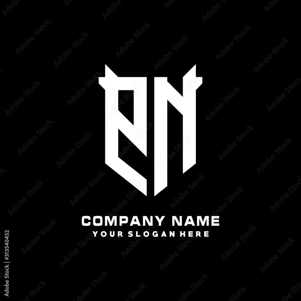 PN Initial letter Shield vector Logo Template Illustration Design, black and white color PN Initial letter Shield vector Logo Template Illustration Design, black and white color