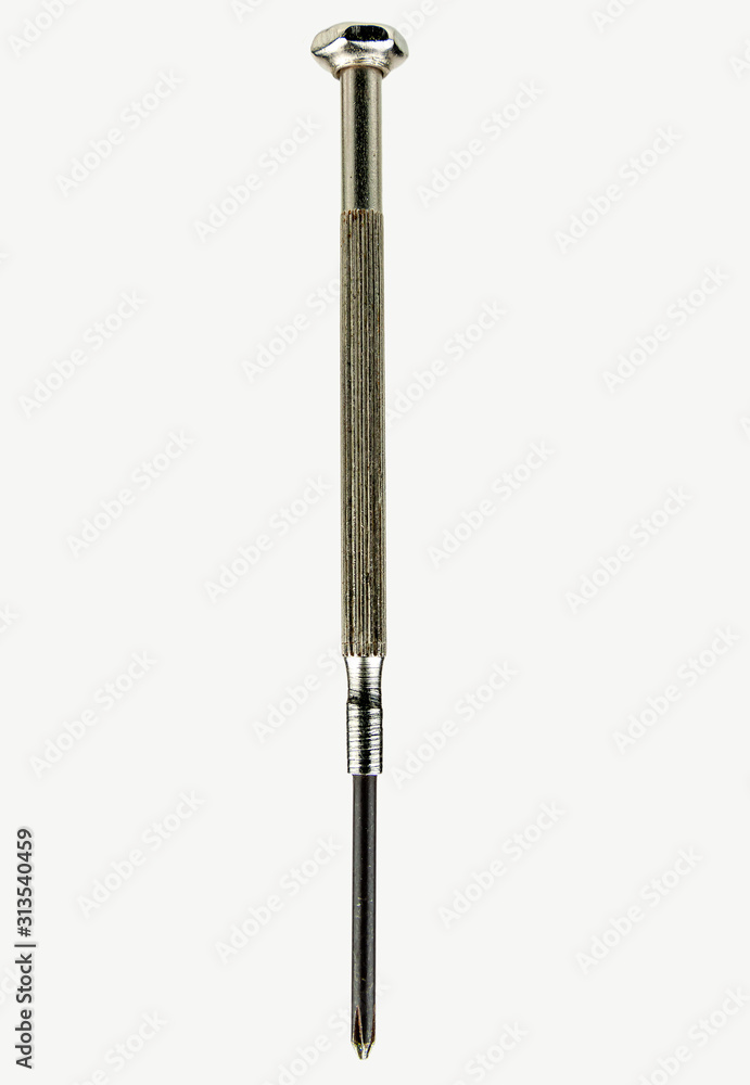 small screwdriver on a white background close-up. small screwdriver on a white background close-up.