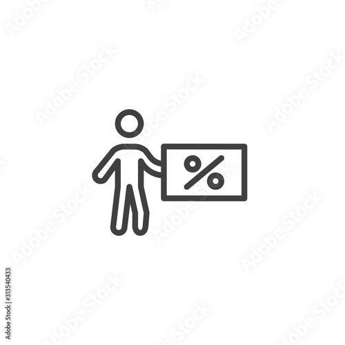 Man and percentage line icon. linear style sign for mobile concept and web design. Paying taxes outline vector icon. Symbol, logo illustration. Vector graphics