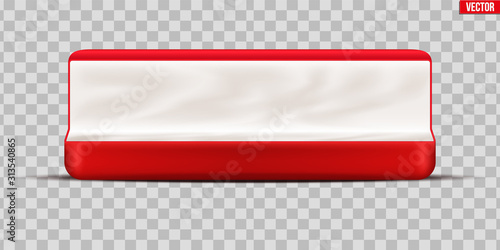 Red Velvet Bracelet Box with silk fabric. Opened Luxury Jewerly Box. Equipment for gift and present. Element for advertisment or invitation. Vector Illustration isolated on transparent background.