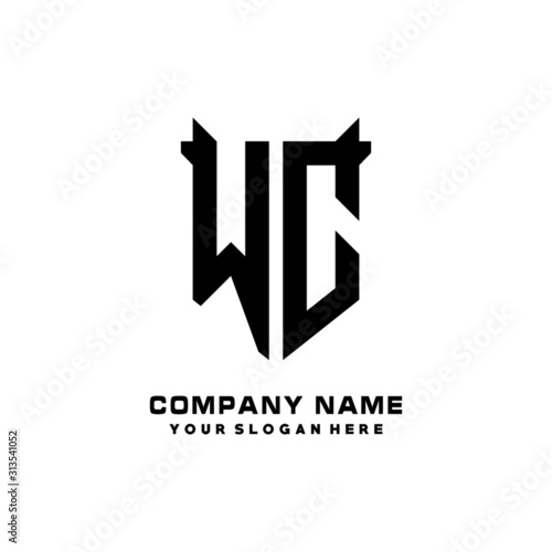 WC Initial letter Shield vector Logo Template Illustration Design, black and white color