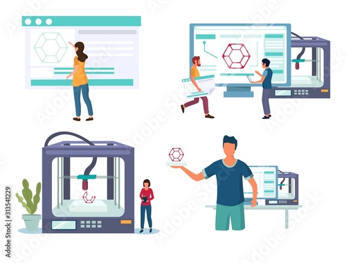 3D printing industry vector concept for web banner, website page