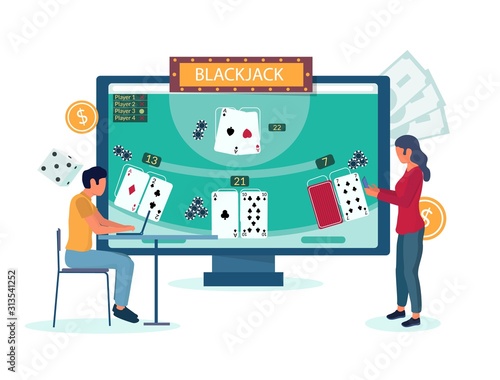 Online blackjack gambling vector concept for website page