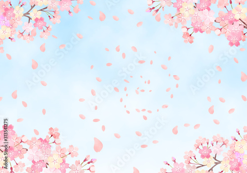 水彩 手描き風 桜と空の背景イラスト 02 Stock Vector Adobe Stock