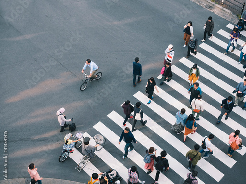 Slika na platnu People walking Crosswalk street Sign Business area Japan Tokyo city