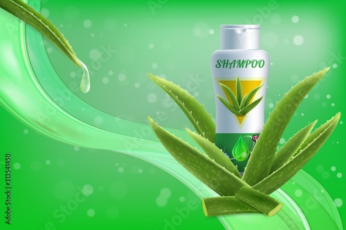 Aloe vera shampoo vector advertising poster template