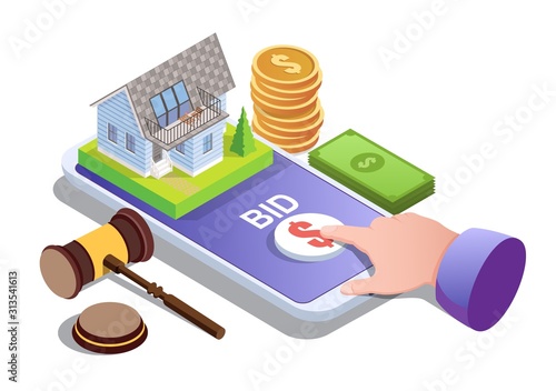 House auction online vector concept for web banner, website page