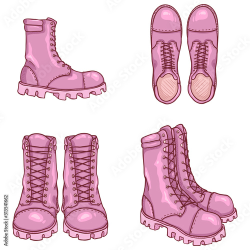 Vector Set of Cartoon Army Boots Illustration