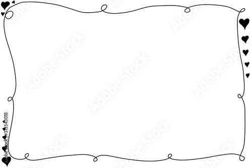 Hand drawing. Black line and mini heart on white background. Simple, Cute border. Can be use for any card, web, label, banner or brochure. Copy space for any text design.